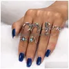 Cluster Rings Cluster Rings Fashion Luxury Women Engagement Smycken Blue Stone For Bohemian Knuckle Ring Set Anillos Female Jewelry Ri Dhugk