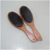 Brosses à cheveux Brosse à cheveux en poils de sanglier naturel Mas peigne antistatique cuir chevelu brosse à palette en bois de hêtre outil de coiffage pour goutte livrer Dheb5