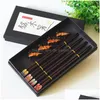 Chopsticks Chopsticks 8Pcs Tableware Set Housewarming Gift Pack 4 Reusable Holders Handmade Natural Wood Chinese 230201 Home Dhgarden Dhmiv