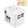 Adaptador de viagem universal de 65 W 3,5A carregador de viagem completo com 3 portas USB e 1 carregador de parede tipo C para plugue dos EUA, UE, Reino Unido e AU