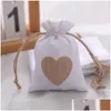 Cadeau cadeau Petits sacs-cadeaux en toile de jute avec des pochettes en tissu Dstring pour la fête de mariage de Noël Saint Valentin DIY Home Gar Dh8yo
