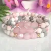 MG1520 Strand New Design Diamond Curted Rose Quartz Pink Zebra Jasper Gemstone Armband Women's Calming Armband för Stress162Q