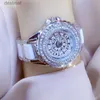 ساعات النساء BS BEE Sister Luxury Brand Wathes Full Diamond Watch Gold Bracelet Sceramic Strap Female Quartz Watches Goldenl231018
