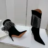 Amina Begum Slender High Heel High Barrel Boots Rhinestone Pointed Strap Tassel Boots Over Knee Boots Luxury Designer Shoes Top Factory Shoes