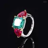 Cluster Rings Retro 925 Sterling Silver 10 10mm Green Tourmaline Ruby Lab Diamond For Women Gemstone Wedding Party Fine Jewel Gift