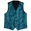 Teal Blue Floral Silk Vest Waistcoat Men Suit Vest Butterfly Handkerchief Cufflinks BowTie Vest Barry.Wang Business