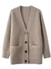 2023 Stickad Cardigan V-ringad Senior Loose Wool Sweater Coat