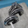 Vecalon joias finas corte de princesa 20ct 5a zircon cz conjunto de anel de casamento para mulheres 14kt ouro branco cheio de dedo ring230b