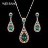 Ensemble de bijoux couleur or pour mariée de dubaï, boucles d'oreilles et collier, strass vert de qualité, à la mode, Drop288f, 2021