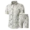 Men's Shirt+Shorts Set Nouvel été décontracté imprimé chemise hawaïenne Homme court hommes imprimé robe ensemble grande taille nouveautés textile printing one-piece dress