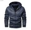 Men's Leather Faux Leather 2023 fall/winter new hot selling men's hooded leather jacket vintage motorcycle set handsome cool boutique leather jacketL231018