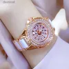 ساعات النساء BS BEE Sister Luxury Brand Wathes Full Diamond Watch Gold Bracelet Sceramic Strap Female Quartz Watches Goldenl231018