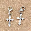 100Pcs lots Antique Silver zinc alloy Cross Charms Bead with Lobster clasp Fit Charm Bracelet DIY Jewelry 11 2x35mm A-271b297l