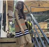 Women summer Mid-length striped sexy long dress straight Ice silk knitted loose sleeveless hooded Eurpean style trendy women's elegant party tshirt skirt