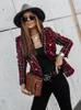 Abiti da donna WYBLZ Office Ladies Colletto dentellato Plaid Donna Blazer Doppio petto Giacca autunnale 2023 Casual Tasche Cappotto femminile