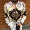 Men's Casual Shirts Deluxe Gold Suit Silk Satin Digital Printed Shirt Slim Length Long Sleeve Party Top M-3XL256O