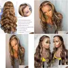 Lace Wigs 22Inch Body Wave Front Wig Hd Frontal 30 Inch 150 Transparent Highlight Piano Color Brown Blonde Human Hair 13X4 Fll Drop Dhhox