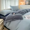 Bettwäsche-Sets, einfarbig, vierteilig, für Kinder und Erwachsene, Doppelbett, großes Bettbezug-Blatt-Kissen