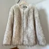 Femmes Fourrure Faux Chic Rue Mode Dégradé Long Manteau Veste Femmes Hiver À La Mode Esthétique Manteaux Tenue Vêtements Coupe Large 231017