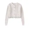 Women's Knits Autumn 2023 Fashion Beaded Knitwear Unique Vintage Round Neck Single Breasted Hollow Long Sleeve Sweater Cardigan