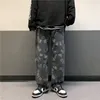Sweats à capuche pour hommes imprimés jambe droite Baggy Jeans Harajuku mode Denim pantalon Hip Hop décontracté pantalons longs jeans larges hombre 231018