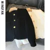 Vestes pour femmes Office Lady Black Coat 2023 Printemps et automne Style coréen Polyvalent Mode Tweed Petit costume court pour les femmes 231018