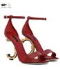Lyxvarumärken Kvinnor Patentläder Sandaler Skor Pop Heel Gold-Plated Carbon Nude Black Red Pumps Lady Gladiator Sandalias med Box EU35-43
