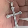 Drop Cross Hanger Luxe Sieraden 925 Sterling Zilver Prinses Geslepen Witte Topaas CZ Diamant Belofte Bruiloft Ketting Met C233R