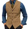 Mens Vest Business Casual Houndstooth Slim Fit Lapel Suit Waistcoat For Wedding Party Prom,Male Clothing Dress Tailor