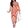 Casual Dresses Polynesian Tribal Women Sexig plus size Club Off Shoulder Barock Flower Pattern Women's Autumn och Winter247G