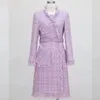 Women 'Blend Winter Celebrity Purple Vintage Woven Lace Up Woolen Jacket Tassel Tweed Mid Length Coat 231018