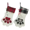 Cat Dog Paw Stocking Christmas Sock Decoration Snöflinga Fotavtryck Mönster Xmas Apple Candy Presentväska för barn