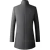 Мужское полушерстяное пальто на осень-зиму, длинное хлопковое пальто, чистый цвет, повседневная деловая модная одежда, тонкая ветровка, куртка 231017