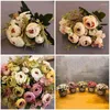 Dekorative Blumen, künstliche Seide, gefälschte Teerose mit Blumenmuster für Hochzeitsfeier, Heimdekoration, Blumenstrauß