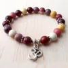 SN1137 MOOKAITE JASPERBRACELET MALA BRACELET SILVER OM BRACELET仏教ジュエリーヨガブレスレットヒーリングストーン勇気ブレスレット171D