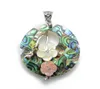 Handgjorda smycken Round Paua Abalone Shell Pendant med gula och rosa blommor unika smycken 5 bitar1468839