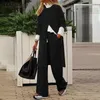 Frauen Trainingsanzüge Zwei Stück Set Frauen Outfit 2023 Herbst Solide Rundhals Langarm Schlitz Casual Hose Sets Für 2 stück Kleidung 231018