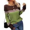 Womens Knits Tees Women Autumn Winter Colorblock Pullover Sweaters Round Neck Striped Slim Fitting Knitwear Tops 231018