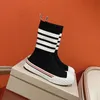 High elastic knitted short boots with breathable thick soles and increased height 2023 new classic college style high top sock boots for women