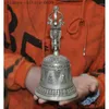 Dekorativa figurer 7-tums tibetansk silver guan yin gudinna tara exorcism klocka staty