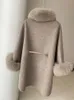 Kvinnor päls faux ankomst vinter ull cape fashionabla kashmir poncho lady äkta kappa krage manschett jackor streetwears 231017