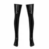 Men's Socks 1Pair Black PU Wet Look Latex Leather Thigh High Footed Stockings Tights Clubwear Circumference 39cm Length 78cm