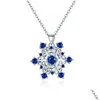 Cristal flocon de neige pendentif colliers bijoux dame femmes plaqué or blanc diamant flocon de neige avec chaîne à maillons hiver W Dhkvp