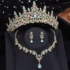 Naszyjne kolczyki Zestaw korony ślubnej dla kobiet Księżniczka Flower Tiaras Prom Wedding Bride Jewelry Costume Akcesoria