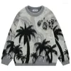 Men's Sweaters Retro Y2K Kniited Harajuku Coconut Tree Graphic Patchwork Jumpers Hip Hop Oversized Casual O-Neck Pullover Unisex