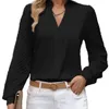 Damenblusen, weiches Damen-Oberteil, eleganter Pullover mit V-Ausschnitt, stilvoller Stehkragen, lockere Passform, lässige Bluse für Frühling und Herbst, modische Dame