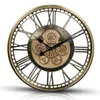 Relógios de parede Grande Relógio Industrial com Engrenagens Steampunk Movendo Engrenagem para Decoração Moderna Sala de estar Rosa Metal Ouro