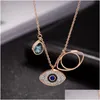 Pendentif Colliers Bleu Evil Eye Pendentif Collier Rose Or Turquie Femmes Titaniun Acier Bijoux Pour Filles Mode Strass Ras Du Cou Avec Dhmly