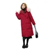 Women's Down Women Winter X-Long Hooded Faux Fur Collar Big Pocket Horn Button Coat Lady Puffer Jacket Cotton Padded Parkas Outwear Overcoat