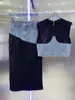 Рабочие платья 2023, летний женский джинсовый укороченный топ с нашивкой и узкая юбка с высокой талией, качественный комплект